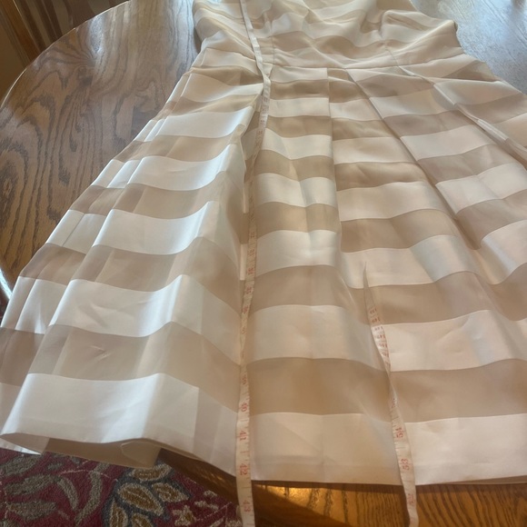 LELA ROSE Organza Striped Boat Neck Full Skirt Dress Pockets Size 14 White READ - Picture 5 of 15